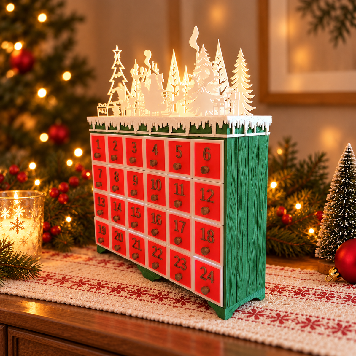 LAB16-CORRECT Green_Body_Red_Drawers_Christmas_Village_Angled