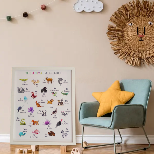 Animal Alphabet Poster, Learn English, Kids Decor