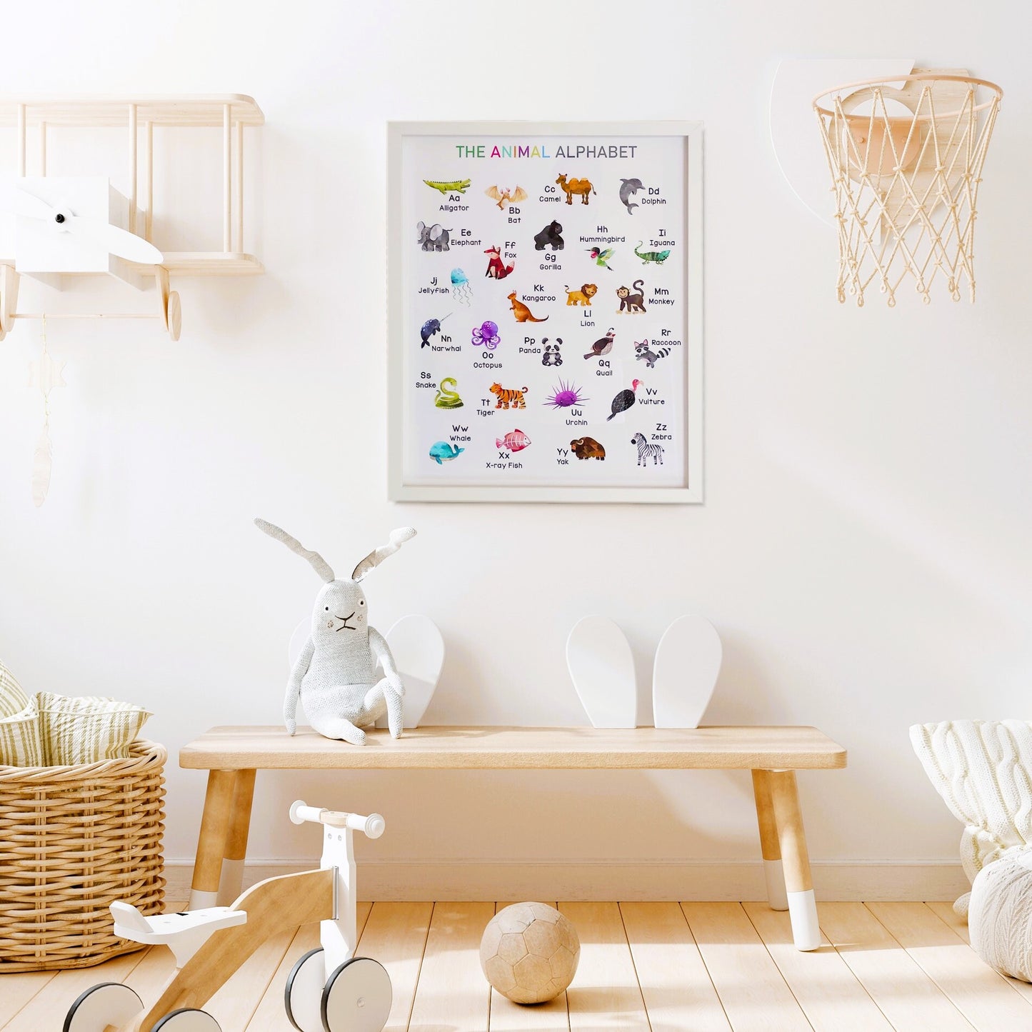 Animal Alphabet Poster, Learn English, Kids Decor