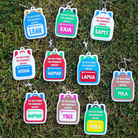 Personalized Emergency Contact Backpack Tag | NFC Backpack tag, School Name Tag