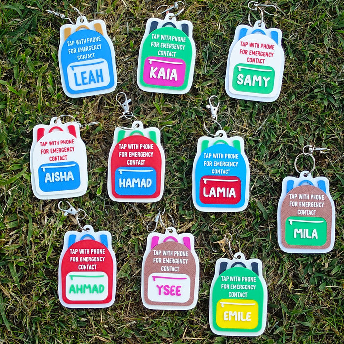 Personalized Emergency Contact Backpack Tag | NFC Backpack tag, School Name Tag