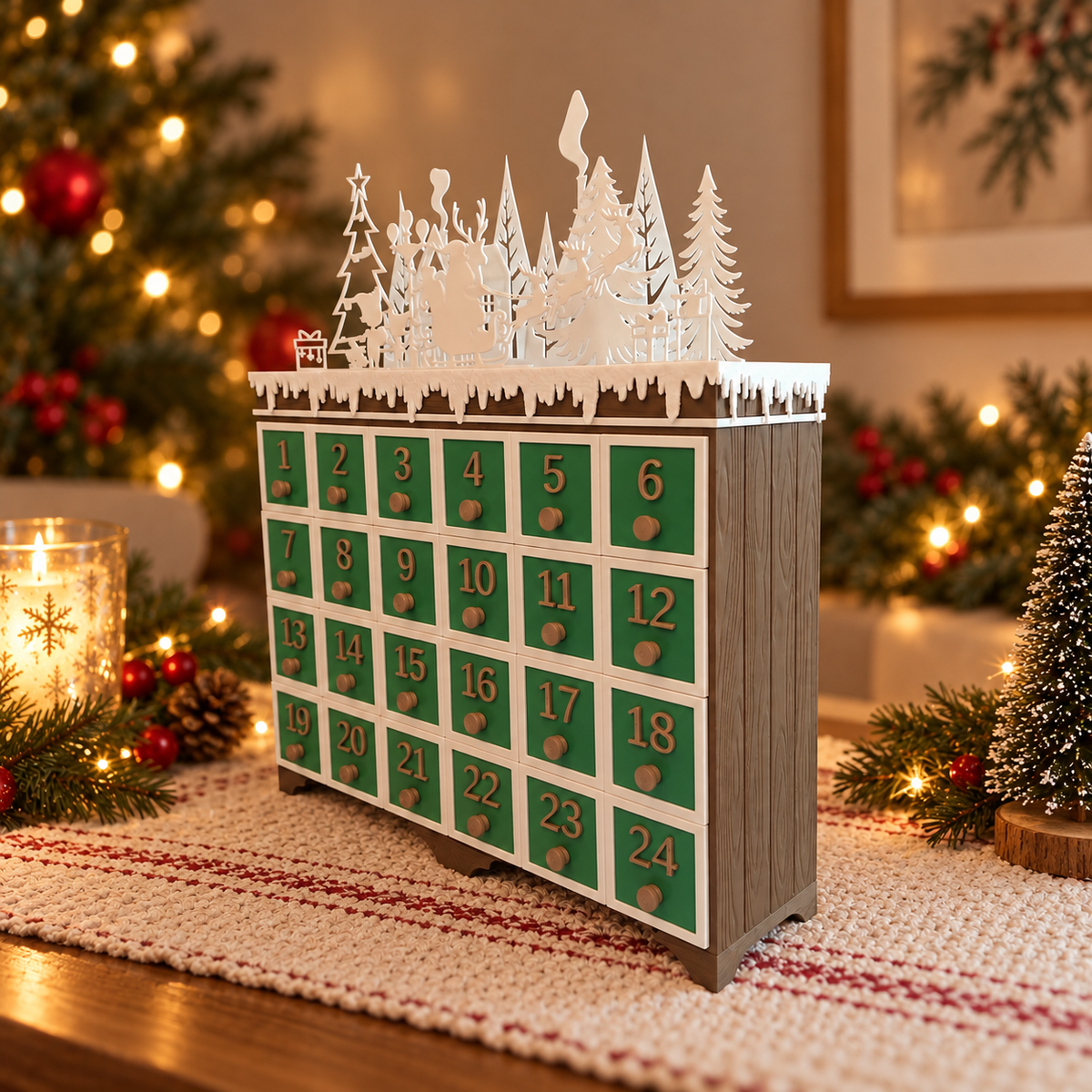 LAB16-CORRECT Wood_Body_Green_Drawers_Christmas_Village_Angled