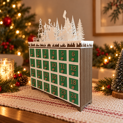 LAB16-CORRECT Wood_Body_Green_Drawers_Christmas_Village_Angled