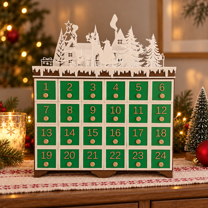 LAB16-CORRECT Wood_Body_Green_Drawers_Christmas_Village_Front