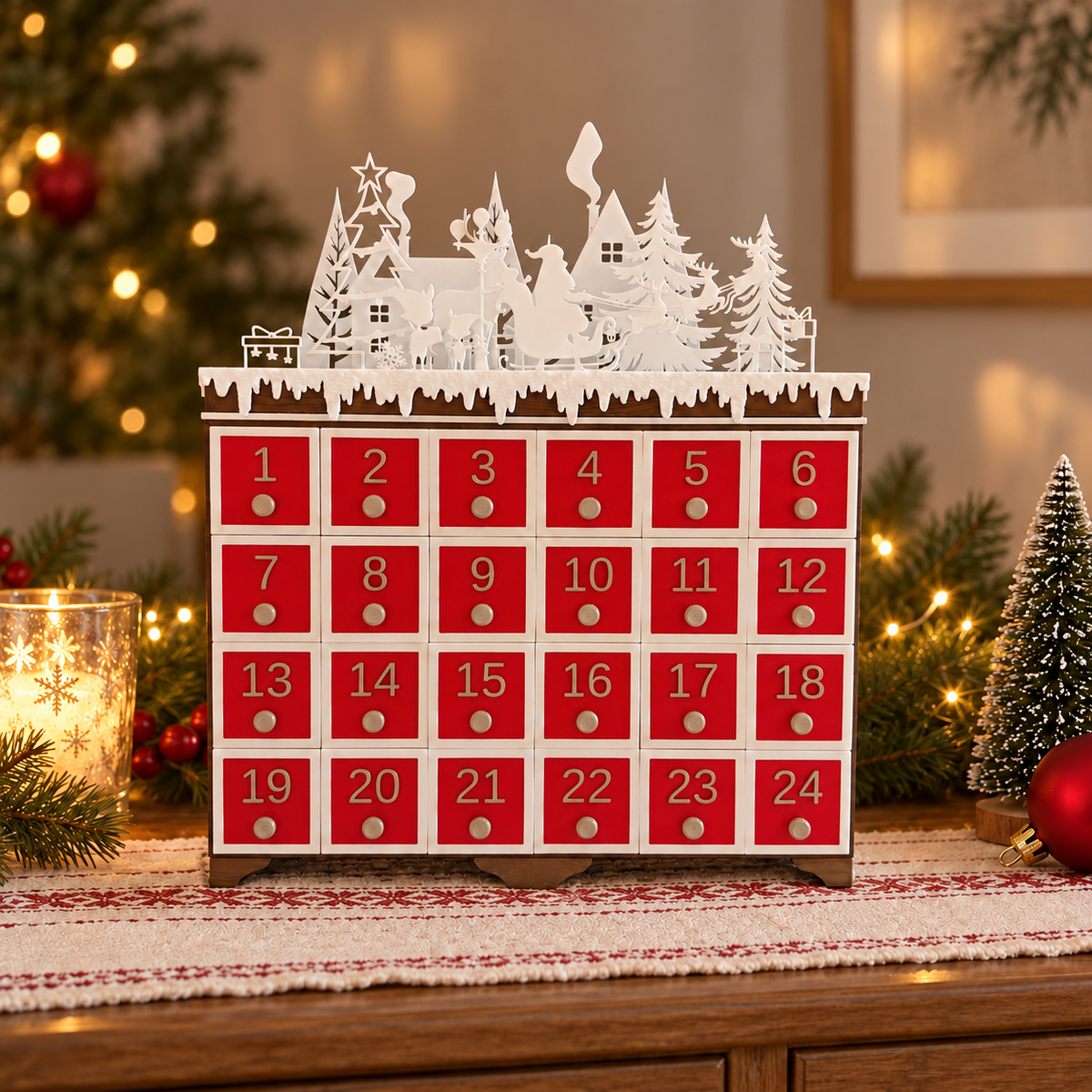 LAB16-CORRECT Wood_Body_Red_Drawers_Christmas_Village_Front