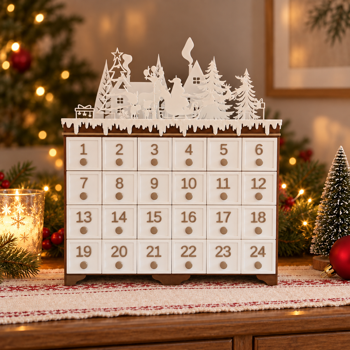 LAB16-CORRECT Wood_Body_White_Drawers_Christmas_Village_Front